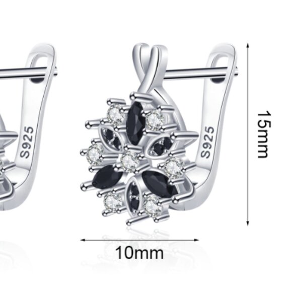 Black & Silver Flower Hoop Earrings - Picture 5 of 5